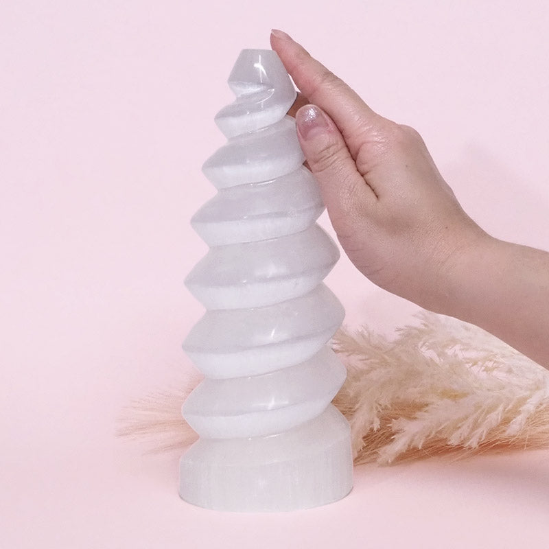 Selenite Spiral Lamp 20cm