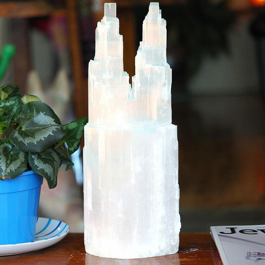 Selenite Twin Tower Lamp 30 - 40CM