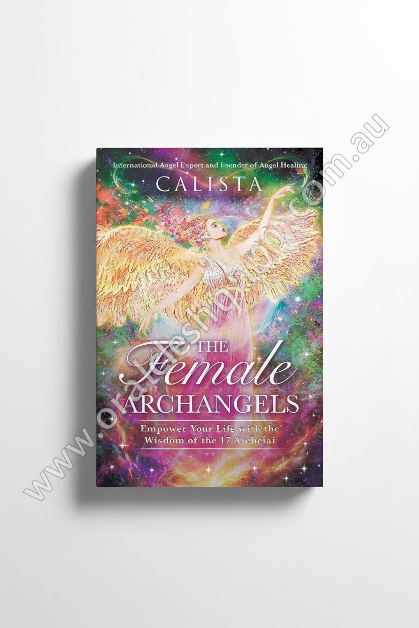 Book cover of 'The Female Archangels' featuring a woman with angel wings against a cosmic background.