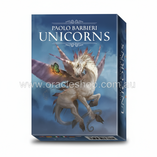 Book titled 'Unicorns' by Paolo Barbieri with a unicorn illustration on the cover.