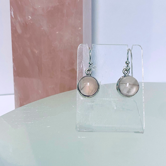 Rose Quartz Round Silver Earrings