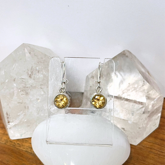 Citrine Faceted Round Silver Earrings