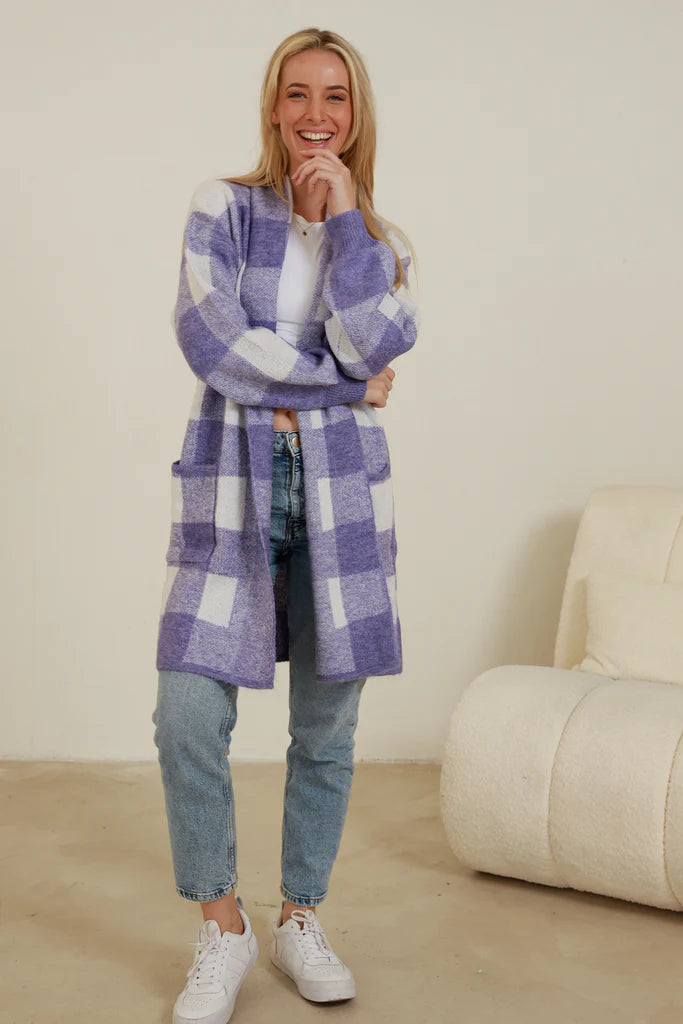 Amethyst Check Knitwear Cardigan