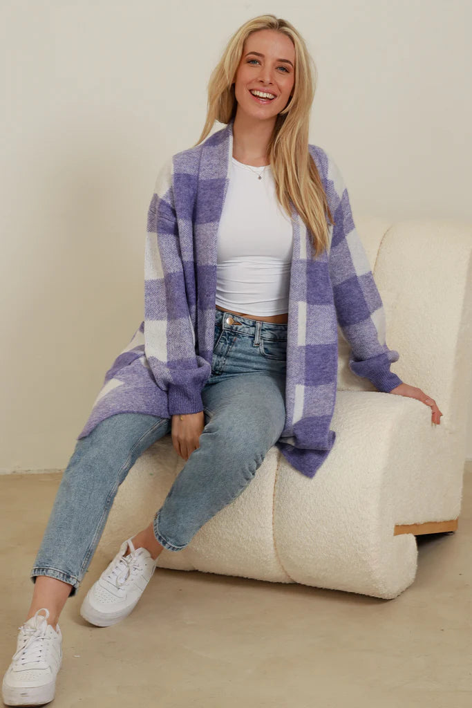 Amethyst Check Knitwear Cardigan