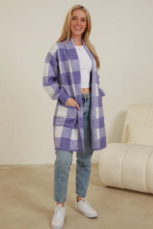 Amethyst Check Knitwear Cardigan