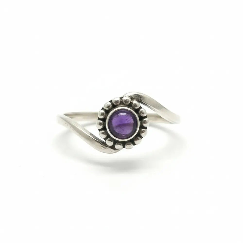 Amethyst Round Silver Filigree Ring ring