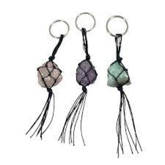 Aventurine Macrame Rough Keyrings crystal on stand