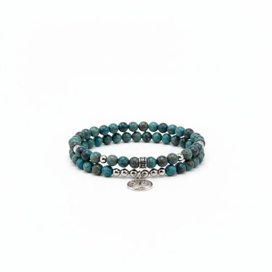 Tree of Life Duo Bracelet Set - Blue Sky Jasper Rhodium