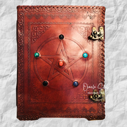 Brown Leather Journal/Spell Book with Pentagram