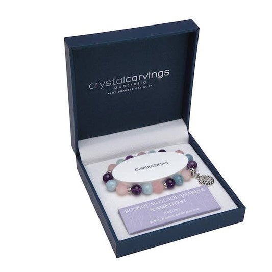 Aquamarine/Rose Quartz/Amethyst Tree of Life Charm Bracelet