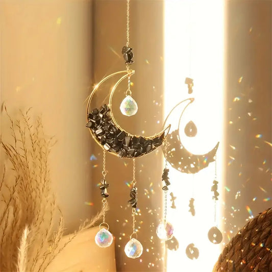 Black Obsidian Half Moon Prism Suncatcher