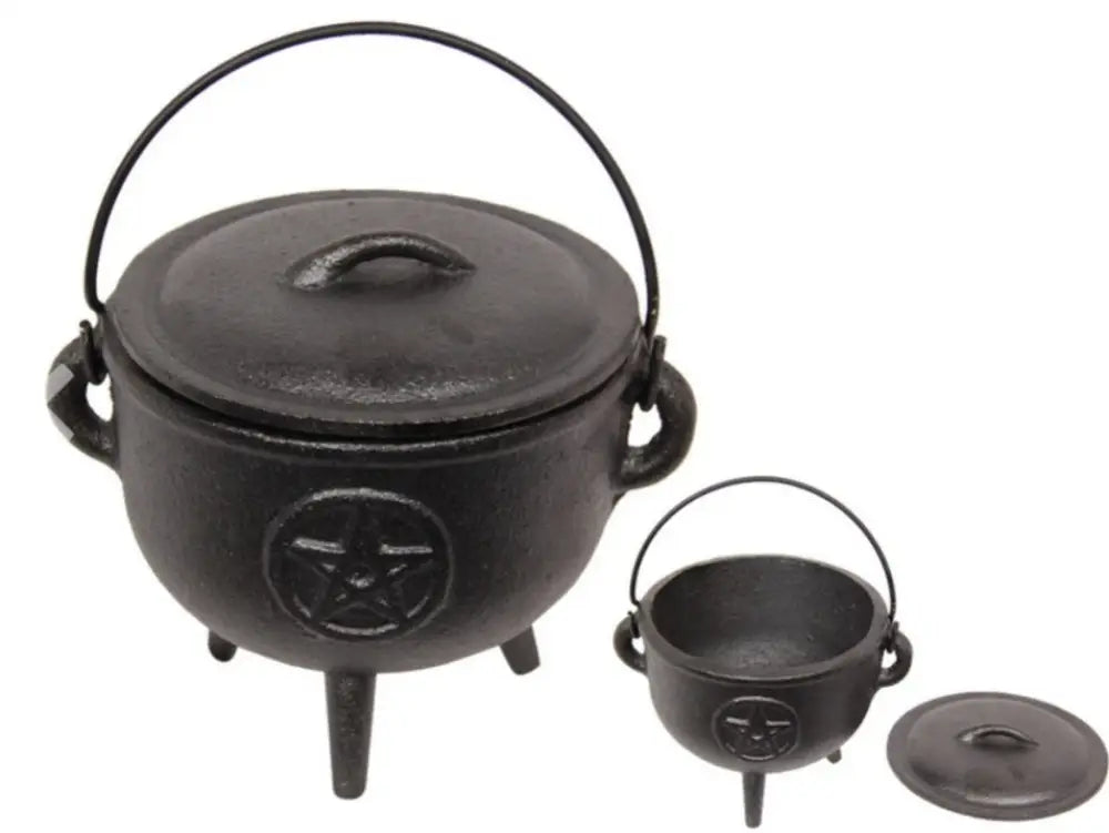 Cauldron Pentagram with Lid - Cast Iron Cauldron