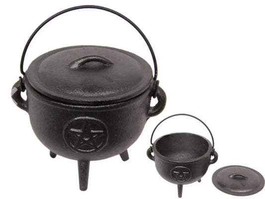 Cauldron Pentagram with Lid - Cast Iron Cauldron