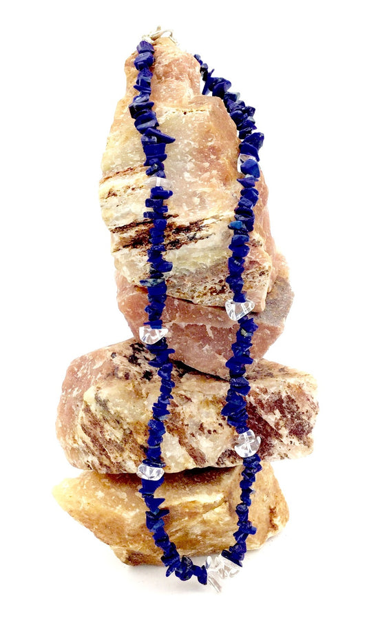 Lapis Lazuli & Clear Quartz Chip Necklaces