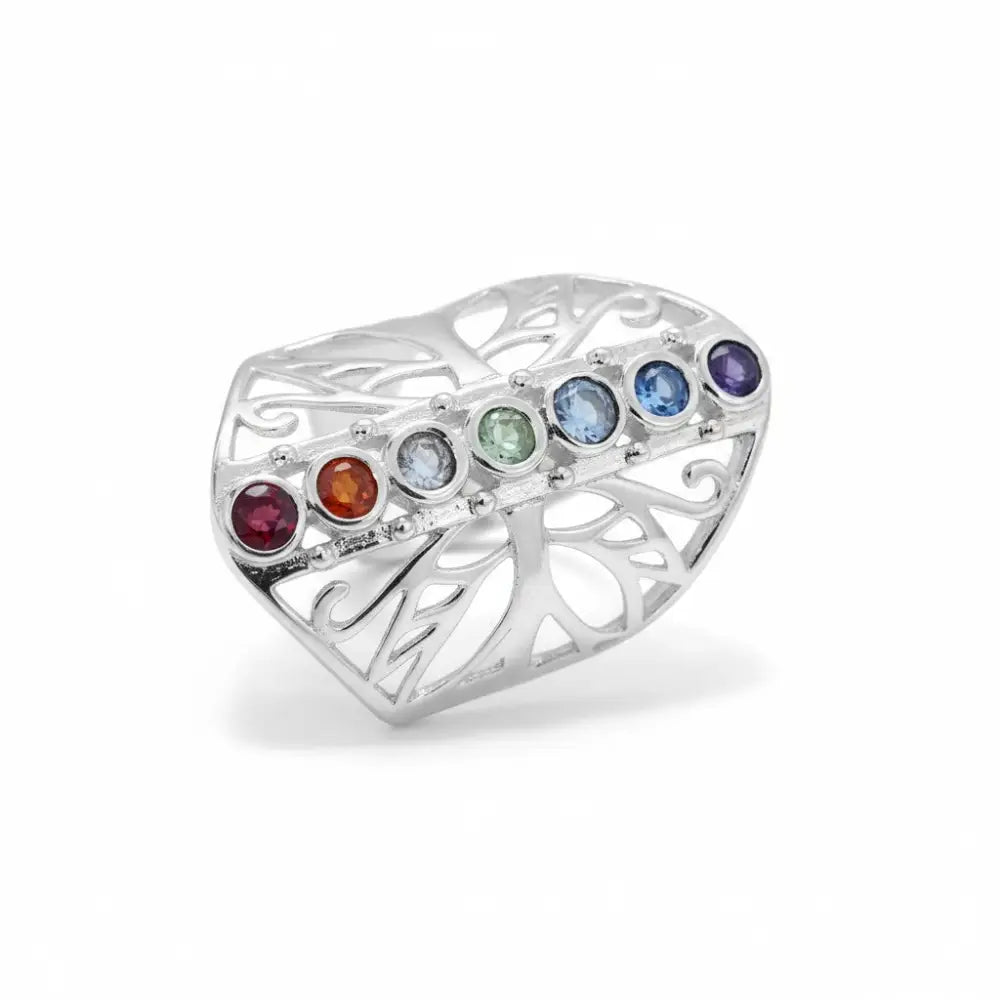 Chakra Tree of Life Ring in Silver Rings
