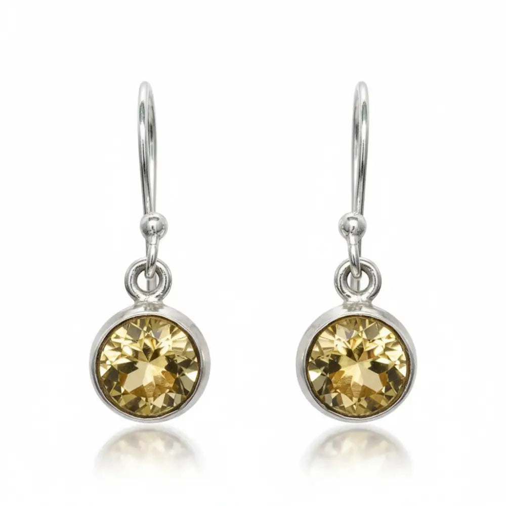 Citrine Faceted Round Silver Earrings Earrings