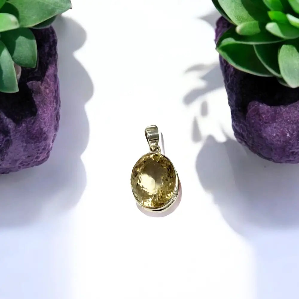 Citrine Oval Faceted Silver Pendant Charms & Pendants