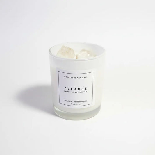 CLEANSE Intention Soy Candle - Clear Quartz / Wild Lemongrass crystal candle