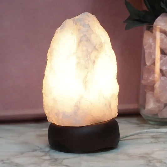 Clear Quartz Crystal Lamp - Timber Base Lamps