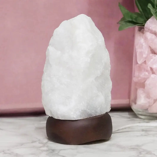 Clear Quartz Crystal Lamp - Timber Base Lamps
