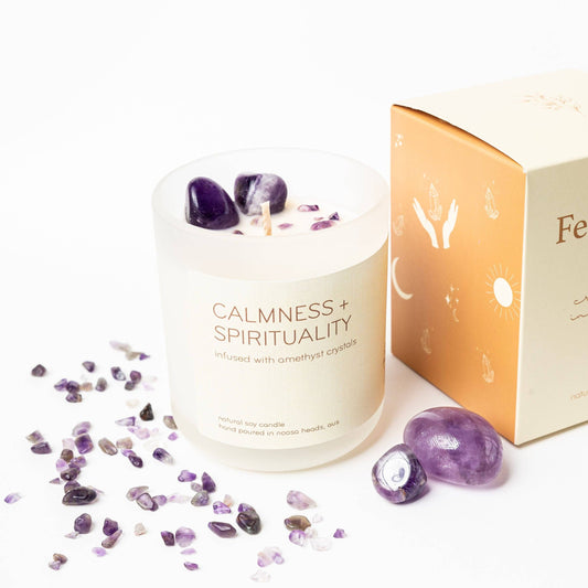 Amethyst Candle - CALMNESS SPIRITUALITY - Lavender Ylang Ylang: Glass (comes in a box)