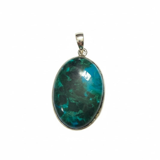 Chrysocolla Malachite Oval Pendant in Silver