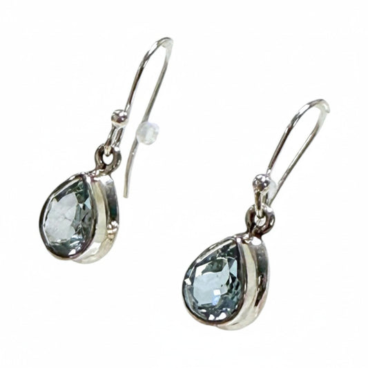 Blue Topaz Faceted Oval Silver Earrings