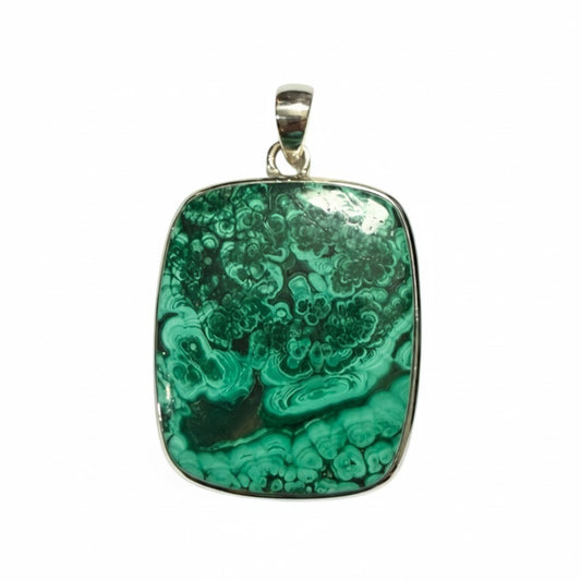 Malachite Square Pendant in Silver