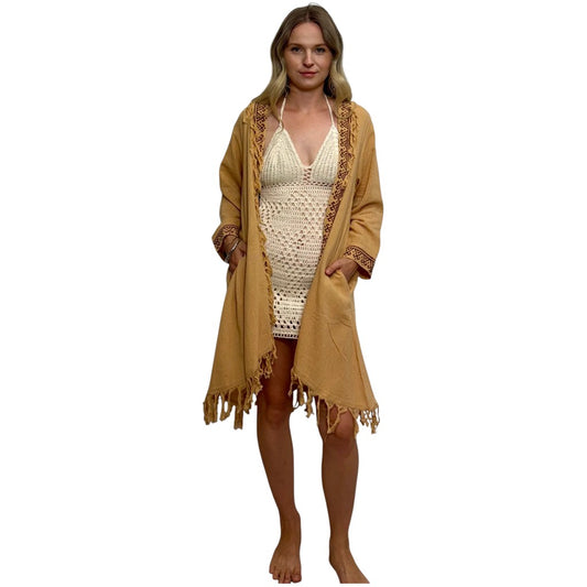 Native Cotton Block Print Fringed Jacket