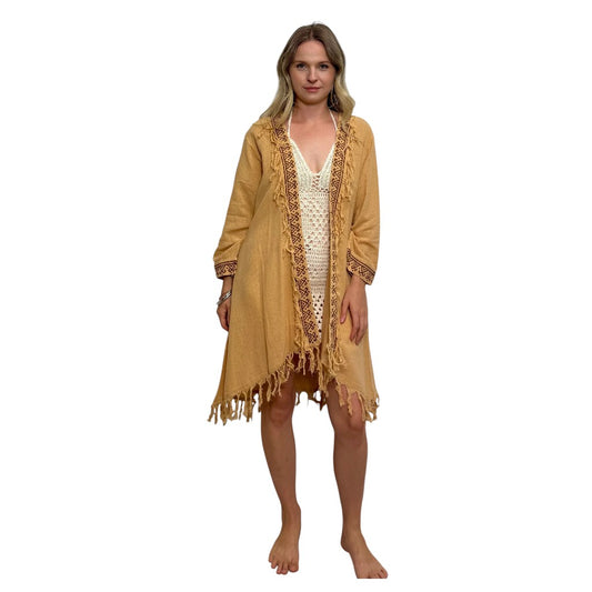 Native Cotton Block Print Fringed Jacket
