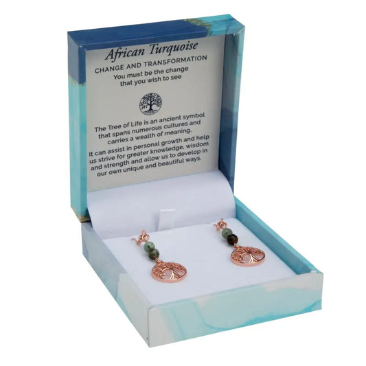 Duo Earrings- African Turquoise Rose Gold Earrings