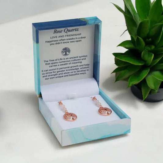Duo Earrings- Rose Quartz Rose Gold Earrings