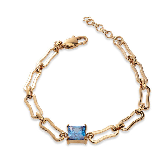 Vogue Link Bracelet - Gold with Blue Sapphire Stone