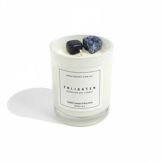 ENLIGHTEN Intention Boxed Soy Candle: Sodalite / Jasmine & Rose Musk crystal candle