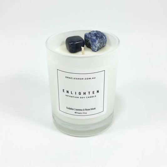 ENLIGHTEN Intention Boxed Soy Candle: Sodalite / Jasmine & Rose Musk crystal candle