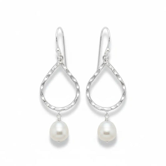 Freshwater Pearl drop with teardrop beaten Earrings Earrings