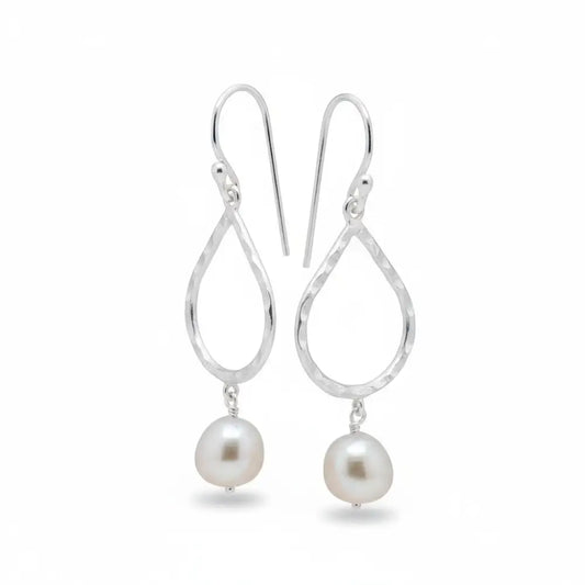 Freshwater Pearl drop with teardrop beaten Earrings Earrings