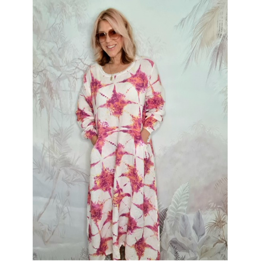 Italian Linen - WHITE TIE DYE ZOE MAXI DRESS