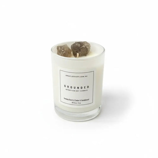 GROUNDED Intention Boxed Soy Candle: Smokey Quartz / Cedar & Sandalwood crystal candle