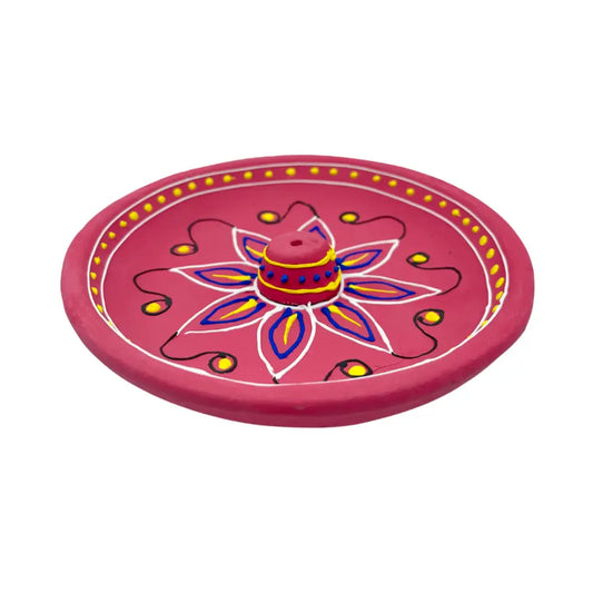 Hand painted Henna Clay Incense Holder RED Incense Holder