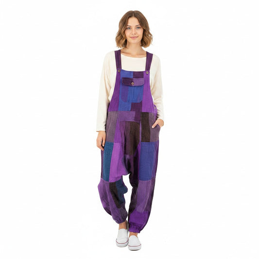 Cotton Stonewashed Patch Overalls/Dungarees festival - Boho Tibetan