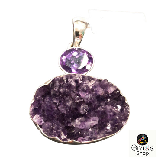 Amethyst Pendant Faceted with Druze Amethyst SS