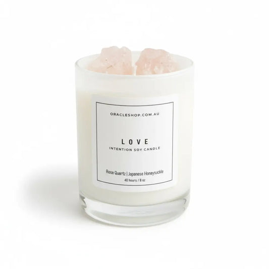 LOVE Intention Soy Candle - Rose Quartz / Japanese Honeysuckle crystal candle
