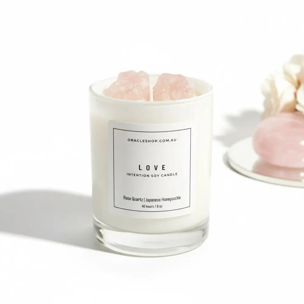 LOVE Intention Soy Candle - Rose Quartz / Japanese Honeysuckle crystal candle