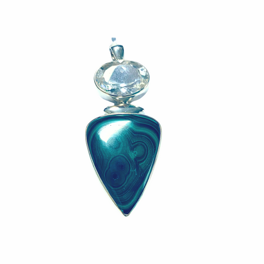 Malachite & Clear Quartz Goddess Pendant Silver