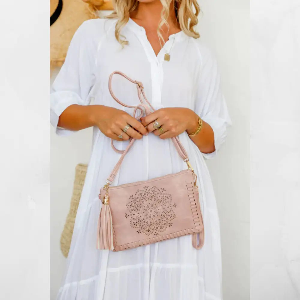 Mandala Vegan Clutch Purse/Cross Shoulder Handbag Bohemian Free Spirit Nude Pink & Nude Pink clutch bag