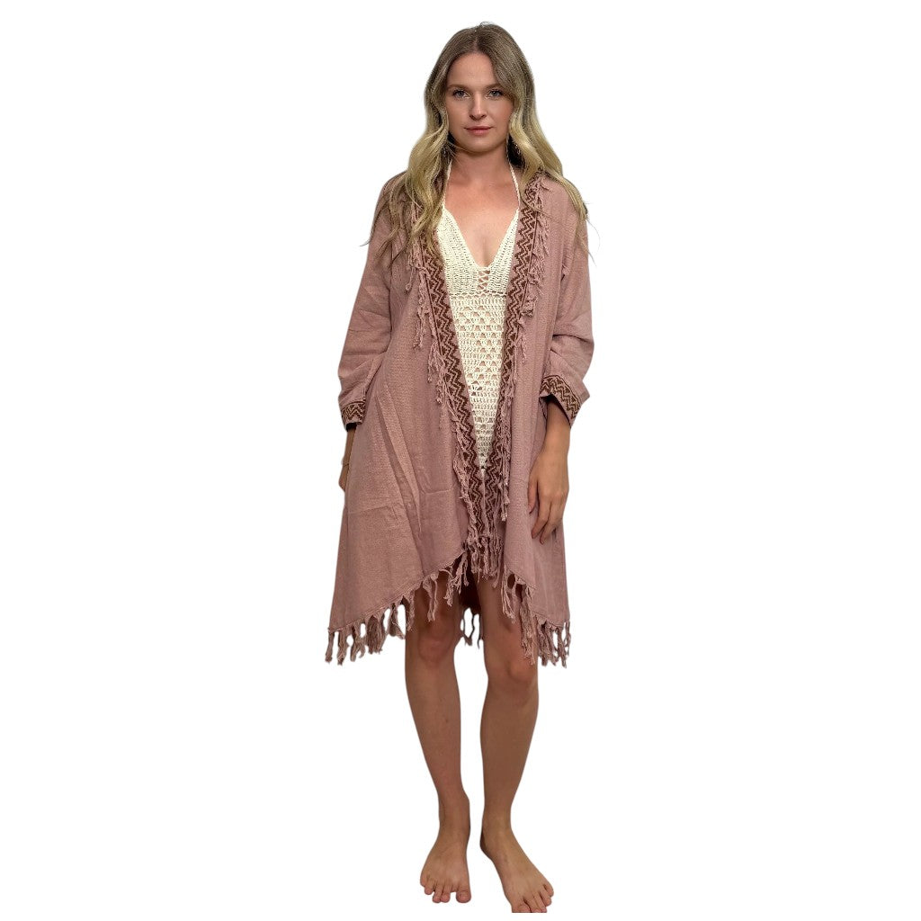 Native Cotton Block Print Fringed Jacket