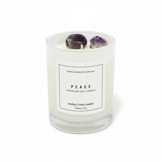 PEACE Intention Boxed Soy Candle: Amethyst / French Lavender crystal candle