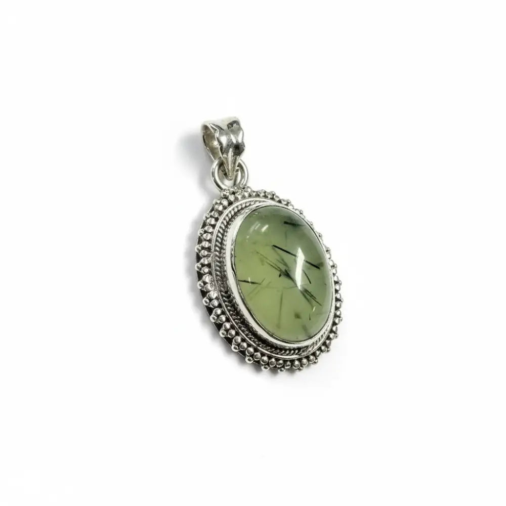 Prehnite Hair Filagree Oval Silver Pendant Charms & Pendants