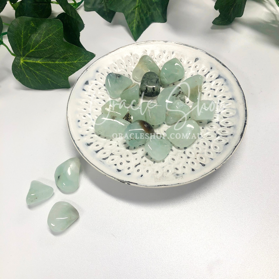 Prehnite Hair Crystal Tumbled ~ Healer Stone & Prophecy Stone